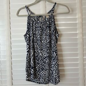 Banana Republic Top Blue White Geometric Pattern Halter Blouse Sleeveless Medium